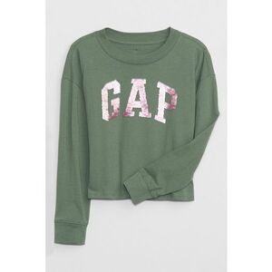 Bluza cu logo si decolteu rotund - Verde aquamarin/Roz prafuit imagine