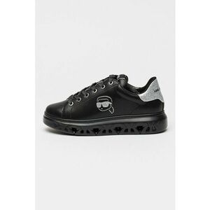 Pantofi sport wedge de piele cu talpa perforata cu logo - Negru/Argintiu imagine