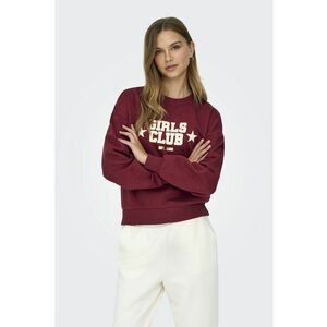 Bluza de trening cu decolteu la baza gatului si imprimeu text - Alb fildes/Rosu inchis imagine