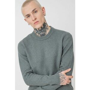 Pulover uni din amestec de bumbac cu decolteu la baza gatului - Verde aquamarin imagine