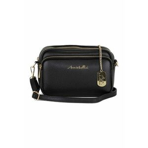 Geanta crossbody din piele cu buzunar frontal cu fermoar - Negru imagine