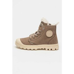 Ghete de piele cu captuseala de blana sintetica Pampa - Maro taupe/Crem imagine