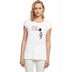 Tricou cu decolteu la baza gatului si imprimeu text - Alb/Negru/Roz aprins imagine