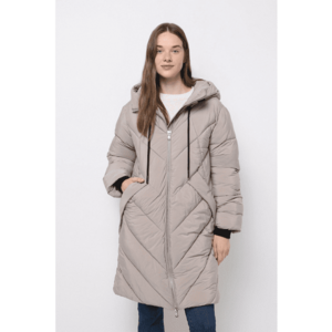 Geaca lunga cu vatelina si buzunare - Bej imagine