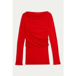 Bluza din amestec de matase si model drapat - Rosu vermillion imagine