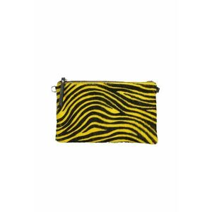 Geanta crossbody de piele si piele cu par scurt - Negru/Galben imagine