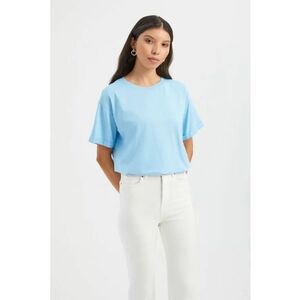 Tricou dama - Crew Neck Relaxed - confortabil - jerseu - Albastru - imagine