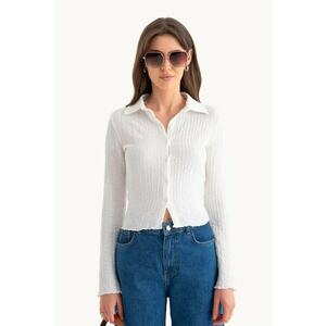 Bluza dama - cu maneca lunga si guler polo - alb - jerseu imagine