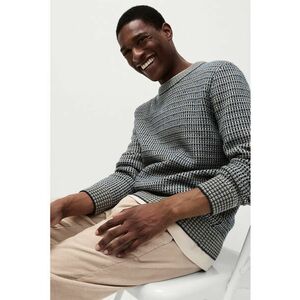 Pulover regular fit cu decolteu la baza gatului - Alb/Bleumarin imagine