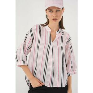 Bluza dama HiCCUP BDART - cu dungi - decolteu in V - textil - roz imagine