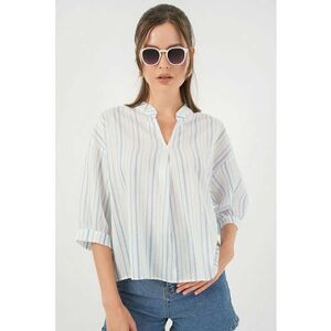 Bluza dama HiCCUP BDART - cu dungi - decolteu in V - textil - albastru deschis imagine