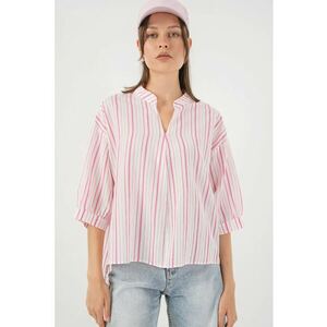 Bluza dama HiCCUP BDART - cu dungi - decolteu in V - textil - roz pudrat imagine
