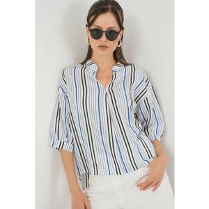 Bluza dama HiCCUP BDART - cu dungi - decolteu in V - textil - bleumarin imagine