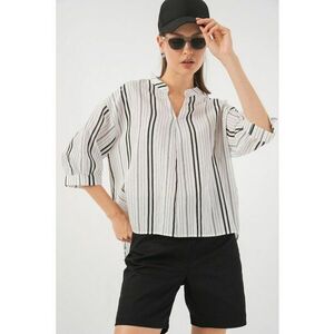 Bluza dama HiCCUP BDART - cu dungi - decolteu in V - textil - bej stins imagine