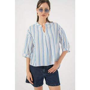 Bluza dama HiCCUP BDART - cu dungi - decolteu in V - textil - albastru imagine