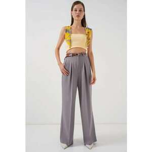 Pantaloni dama - HiCCUP - Palazzo plisati - talie inalta - gri - textil imagine