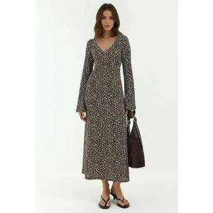 Rochie Maxi - Mulata cu Decolteu in V - Imprimeu Floral - Maro imagine