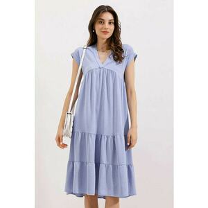 Rochie Midi HiCCUP cu volane si decolteu in V - Albastru - Textil imagine