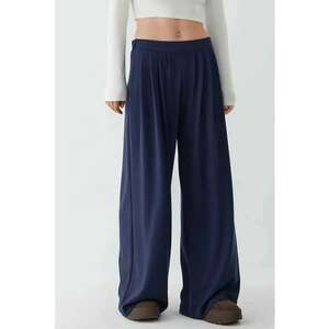 Pantaloni dama - plisati - picior larg - bleumarin - poliester imagine