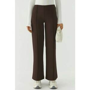 Pantaloni dama cu picior lat - detalii - maro - textil imagine