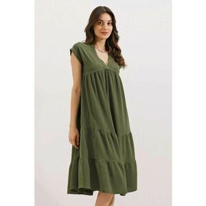 Rochie Midi HiCCUP - decolteu in V - volane - kaki - textil imagine