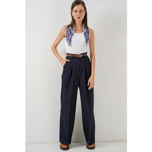 Pantaloni dama - HiCCUP - Palazzo plisati - talie inalta - albastru marin - textil imagine