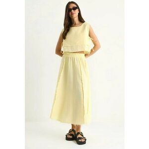 Set doua piese - tunica texturata din bumbac si pantaloni cu croi larg - galben - textil - imagine