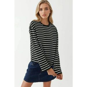 Bluza dama - top din bumbac cu maneca lunga - dungi - negru - jerseu imagine