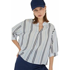 Bluza dama - HiCCUP - cu decolteu in V - dungi - albastru gheata - textil imagine