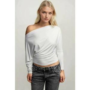 Tricou dama - tricotat elastic - maneca lunga - ecru - jerseu imagine