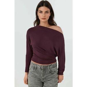 Tricou dama - tricotat elastic - maneca lunga - mov - jerseu imagine