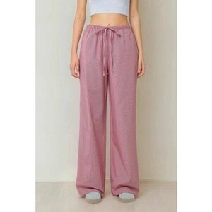 Pantaloni dama - largi din bumbac in carouri - rosu - talie elastica imagine