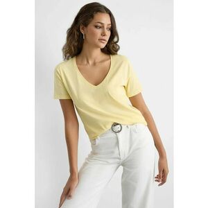 Tricou dama - bumbac - maneca scurta - decolteu in V - galben imagine