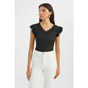 Bluza dama - cu decolteu in V - maneci scurte - maro - textil imagine