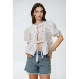 Bluza dama - bumbac - guler rotund - funda - alb imagine
