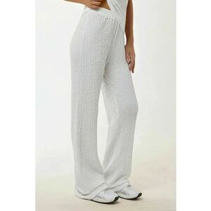 Pantaloni dama - Relaxed Fit - croiala larga - alb - tricotat imagine