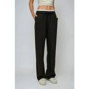 Pantaloni dama - cu talie elastica si croiala larga - negri - textil imagine