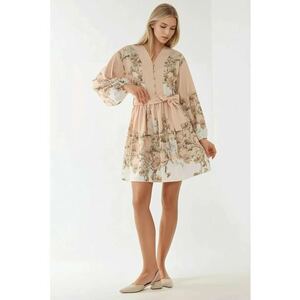 Rochie mini - decolteu in V - curea - roz - textil imagine
