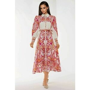 Rochie maxi - imprimeu - portocalie - textil imagine