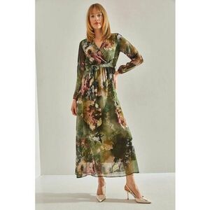 Rochie maxi dama HiCCUP - decolteu V - imprimeu floral - tul - multicolor imagine