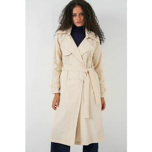 Palton dama - trench lung - doua randuri de nasturi - crem - textil imagine