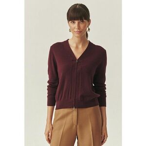 Cardigan cu decolteu in V si fermoar - Violet pruna imagine