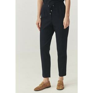 Pantaloni crop cu croiala conica si snur - Negru imagine