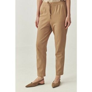 Pantaloni crop cu croiala conica si snur - Maro nisip imagine