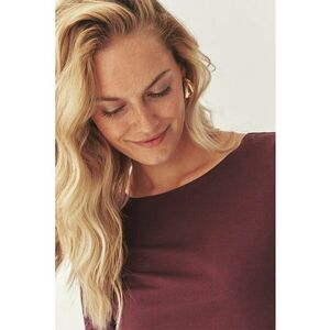 Tricou din amestec de bumbac cu decolteu barcuta - Violet pruna imagine