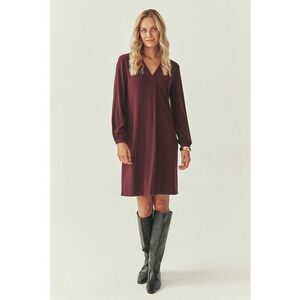 Rochie cu decolteu in V si maneci lungi - Violet pruna imagine