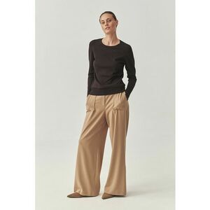 Pulover tricotat fin cu decolteu rotund si model uni - Maro inchis imagine