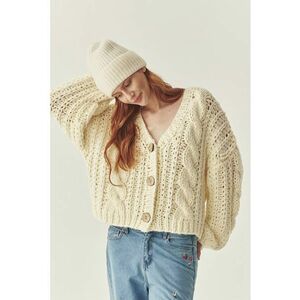 Cardigan tricotat din amestec de lana cu aspect masiv TATUUM x Adeline Wang - Crem imagine