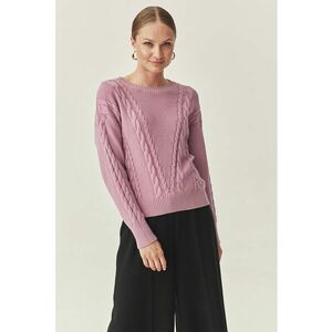 Pulover cu detalii torsade - Roz pastel imagine