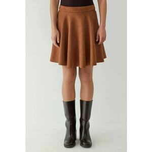 Fusta mini - din piele intoarsa ecologica - talie inalta - culoare maro/camel - textil imagine